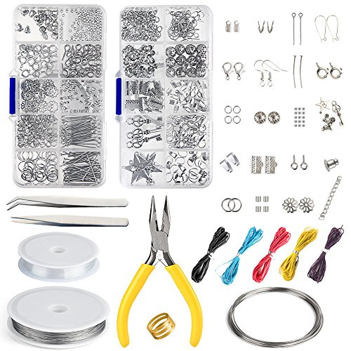 FEPITO Jewelry Making Kit Jewelry Finding Starter Tools Kit with Pliers for Jewelry Making Repair DIY Craft Supplies