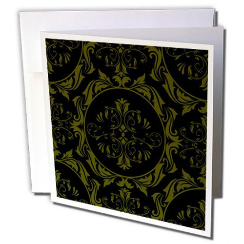3dRose Pretty Green On Black Art Nouveau Pattern - Greeting Cards, 6 x 6 inches, set of 12 (gc_78412_2) 3dRose Pretty Green On Black Art Nouveau Pattern - Greeting Cards, 6 x 6 inches, set of 12 (gc_78412_2)