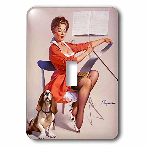 3dRose lsp_204081_1 Print of Elvgren Pinup Plays While Dog Sings Single Toggle Switch