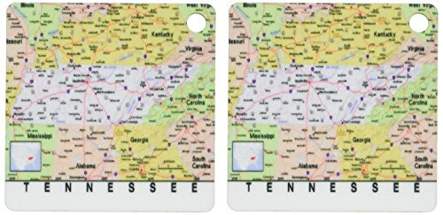 3dRose Print of Tennessee Cities and State Map 2.25 x 2.25 Inches Key Chains, Set of 2 (kc_184624_1)