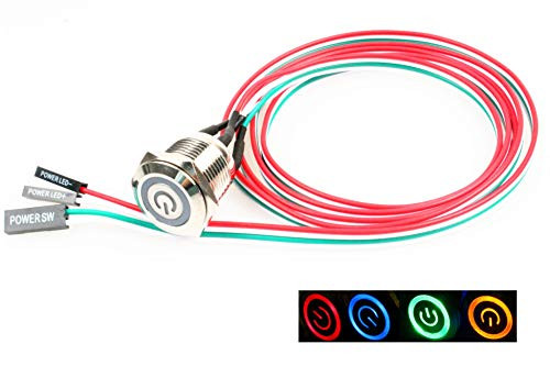 NOYITO 12mm 16mm Chassis Switch Host Metal Button Switch with 3.28ft Extension Cable Red Yellow Blue Green Switch Symbol Suitable for Computer DIY Switch (16mm Red)