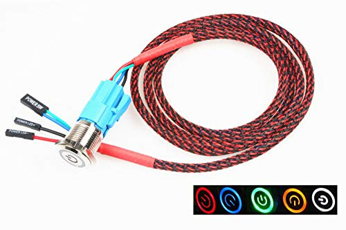 NOYITO 16mm 19mm Chassis Switch Host Metal Button Switch with 3.28ft 3A Extension Cable Red Yellow Blue Green White Switch Symbol Suitable for Computer DIY Switch - Upgrade (19mm Green)