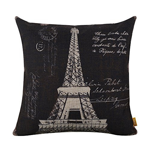 LINKWELL 18"x18" Retro Paris Eiffel Tower Burlap Cushion Covers Pillow Case