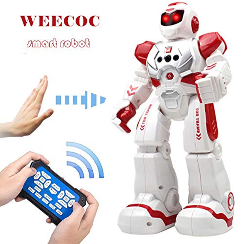 WEECOC Smart Robot Toys Gesture Control Remote Control Robot Kids Toys Birthday Can Singing Dancing Speaking Two Walking Models (Red)