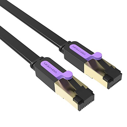 Ethernet Cable?VENTION Cat7 RJ45 Network Patch Cable Flat Double Shielded 10 Gigabit 600Mhz Lan Wire Cable Cord for Modem Router LAN Network (1m/3ft)