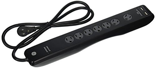 GE 25795 2.1A 7-Outlet Advanced Surge Protector with 2 USB Ports, 4'