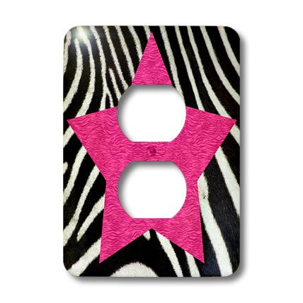 3dRose lsp_20388_6 Punk Rockabilly Zebra Animal Stripe Pink Star Print 2 Plug Outlet Cover