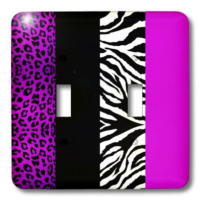 3dRose lsp_35434_2 Purple Black And White Animal Print - Leopard And Zebra Toggle Switch