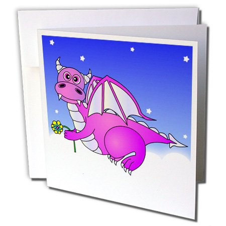 3dRose Purple Dragon Flying in the Clouds - Greeting Cards, 6 x 6 inches, set of 6 (gc_6081_1)