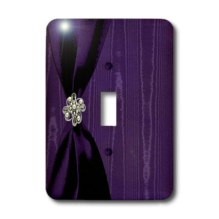 3dRose lsp_40387_1"Purple Satin Ribbon With Jewel On Moire Single Toggle Switch
