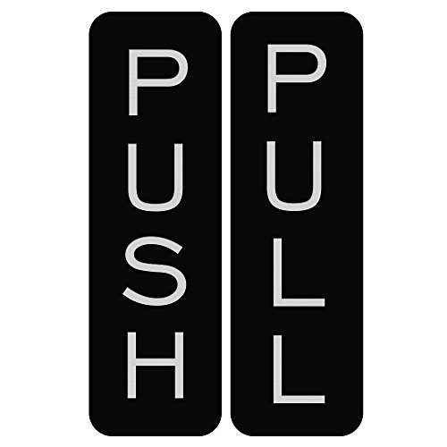 Basic Vertical Push Pull Door Sign (Black/Silver) - Medium