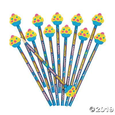 Fun Express Happy Birthday Pencils W/ Cupcake Topper - Stationery - 24 Pieces
