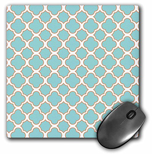 3dRose LLC 8 x 8 x 0.25 Inches Mouse Pad, Quatrefoil Pattern Turquoise Blue and White with Orange Accent (mp_165921_1)