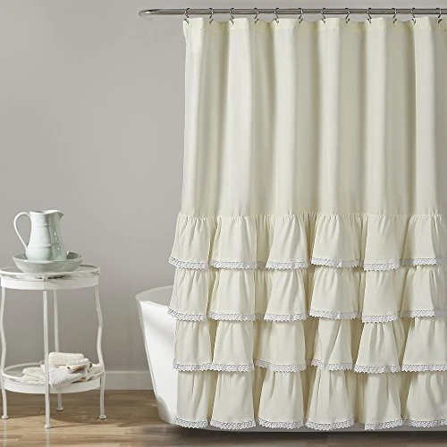Lush Decor 16T002857 Ella Lace Ruffle Shower Curtain, 72" x 72", Ivory