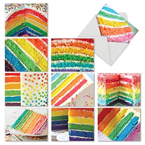 The Best Card Company - 10 Blank Food Note Cards Boxed (4 x 5.12 Inch) - All Occasion Assortment, Bulk Set - Rainbow Cakes M6565OCB