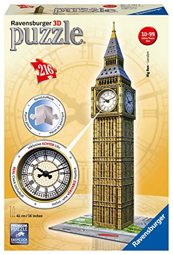 Ravensburger Big Ben 216 Piece 3D Jigsaw Puzzle Includes Real Working Clock for Kids and Adults - Easy Click Technology Means Pieces Fit Together Perfectly