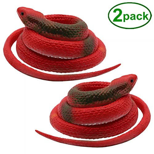 Homdipoo Realistic Fake Rubber Toy Snake Black Fake Snakes That Look Real Prank Stuff Cobra Snake 27 Inch Long (Red)