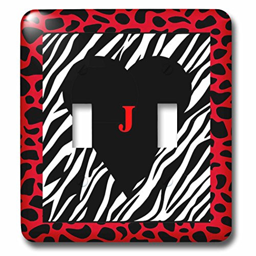 3dRose LLC lsp_62070_2 Red Letter J On Black Heart Inside Zebra Print Double Toggle Switch