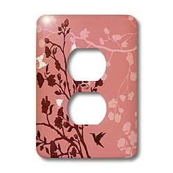 3dRose Lsp_78451_6 Red on Red Cherry Blossoms with a Hummingbird and Butterflies 2 Plug Outlet Cover