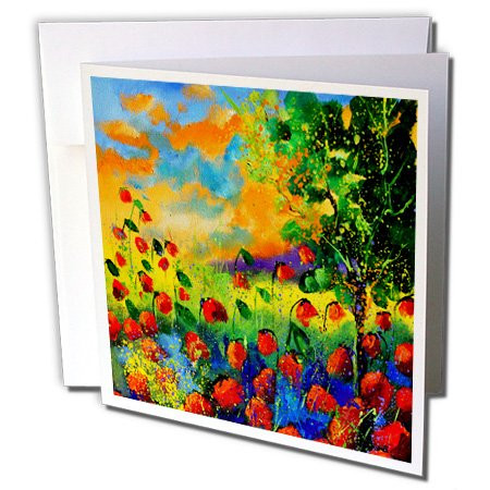 3dRose Red Poppies - Greeting Cards, 6 x 6 inches, set of 12 (gc_21109_2)