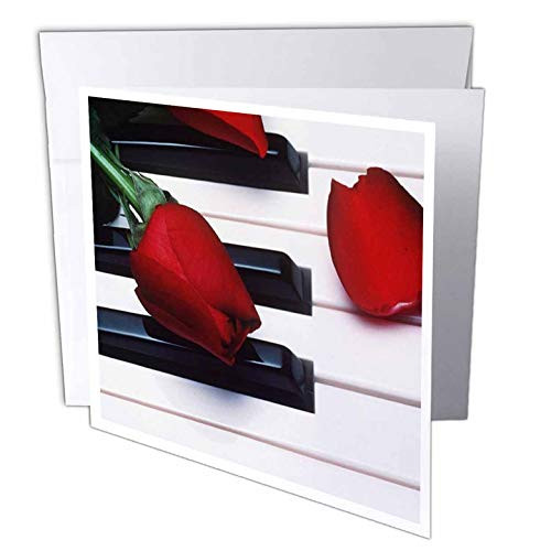 3dRose Red Tulips On Piano Keys - Greeting Cards, 6 x 6 inches, set of 12 (gc_56956_2)