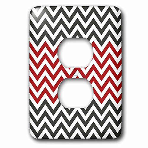 3dRose lsp_210751_6 Red, White, and Charcoal Black Chevron Stripes 2 Plug Outlet Cover Multicolor
