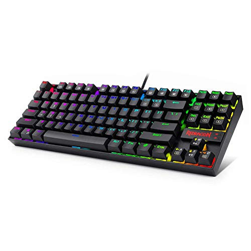 Redragon K552-RGB Mechanical Gaming Keyboard Compact 87 Key Mechanical Computer Keyboard KUMARA USB Wired Cherry MX Blue Equivalent Switches for Windows PC Gamers (Black RGB Backlit)