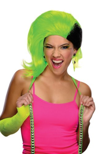 Rubie's Rave Punk Wig, Neon Green/Black, One Size