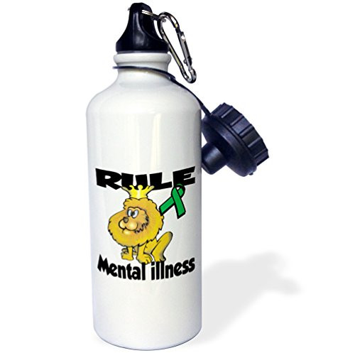 3dRose wb_116091_1"Rule Mental Illness Awareness Ribbon Cause Design" Sports Water Bottle, 21 oz, White