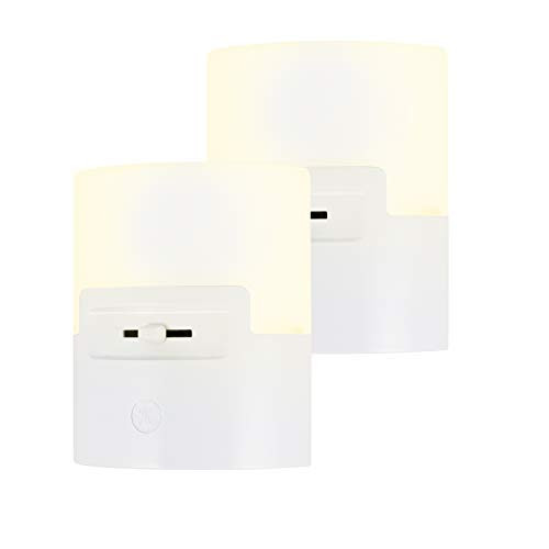 GE Ultrabrite LED Night Light, 2 Pack, Dimmable, Plug-in, Dusk to Dawn Sensor, UL-Listed, Ideal for Bedroom, Bathroom, Nursery, Kitchen, Hallway, 46789, White | 100 Lumens, 2