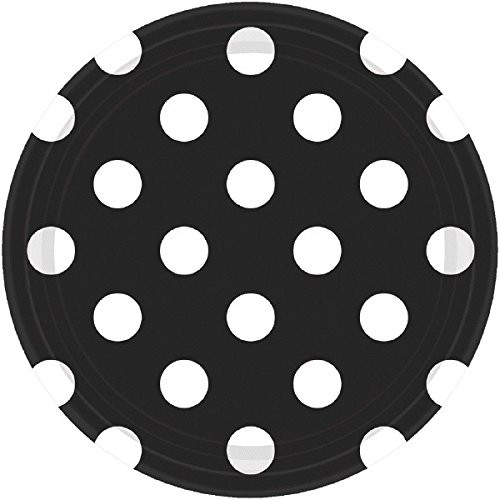 Amscan 541537.1 Dots Round Plates Party Supplies, 7" x 7", Black