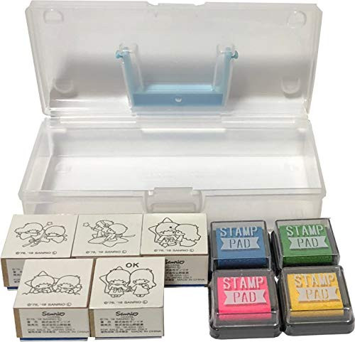 Sanrio Little Twin Stars Rubber 5 Stamps + 4color Ink Pads Set with Case (Type-C)