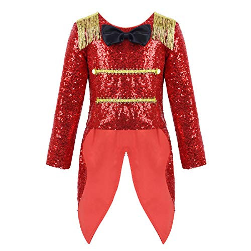 MSemis Toddler Girls Boys Ringmaster Circus Costume Sequins Gentleman Texudo Tailcoat for Halloween Show Black Red 3 Years