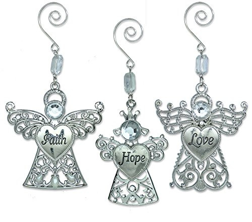 BANBERRY DESIGNS Faith Hope Love - Set of 3 Angel Ornaments with Faith Hope Love Engraved on Thier Hearts - Christmas Angels Ornaments