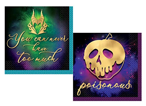 Disney Villains Themed Cocktail Beverage Napkins Set - Bundle Includes 32 Beverage Napkins in 2 Different Designs