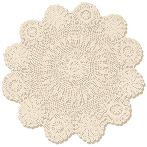 gracebuy Beige 31 Inch Round 100% Handmade Crochet Lace Tablecloth Doilies