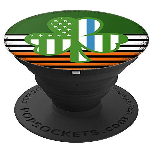Police Officer Thin Blue Line Shamrock American Irish Flag PopSockets Grip and Stand for Phones and Tablets