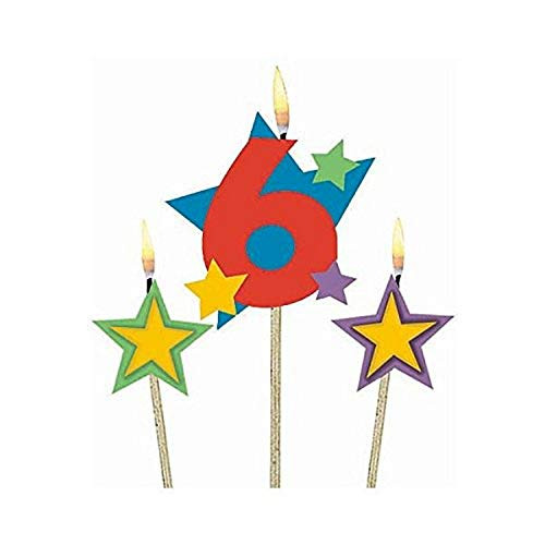 Amscan Birthday Celebration, #6 Decorative Pick Candles, Party Supplies, Multicolor, 7"   3ct