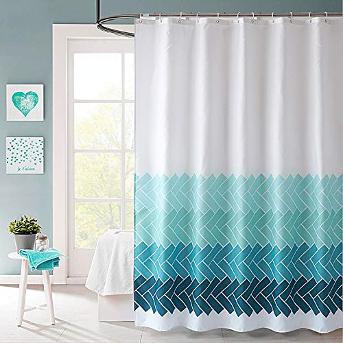 VIS'V Shower Curtain, Waterproof Fabric Shower Curtain 72 x 72 Inch Washable Heavy Duty Shower Curtain with 12 C Shaped Shower Curtain Hooks for Bathroom - Blue Dream