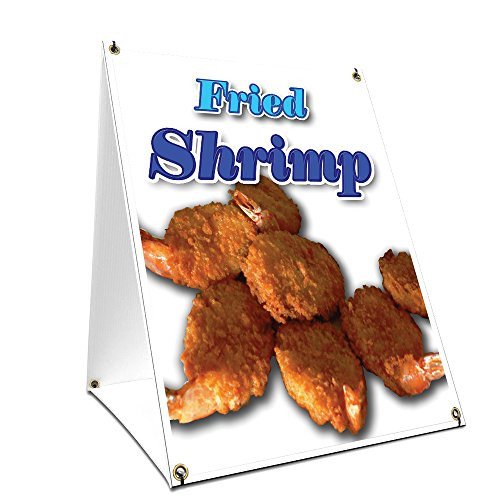 A-Frame Sidewalk Fried Shrimp Sign with Graphics On Each Side | 18" X 24" Print Size