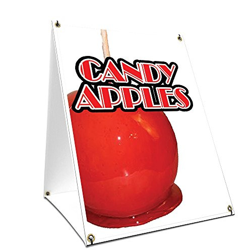 A-Frame Sidewalk Candy Apples Sign with Graphics On Each Side | 18" X 24" Print Size