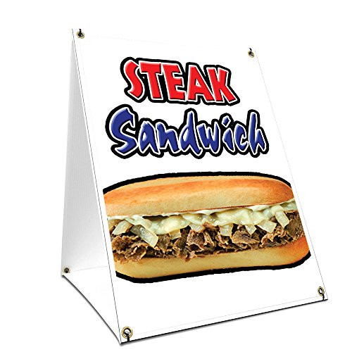 A-Frame Sidewalk Steak Sandwich Sign with Graphics On Each Side | 18" X 24" Print Size