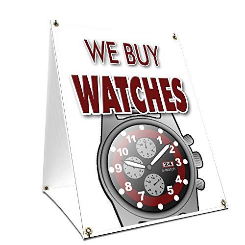 A-Frame Sidewalk We Buy Watches Sign with Graphics On Each Side | 18" X 24" Print Size