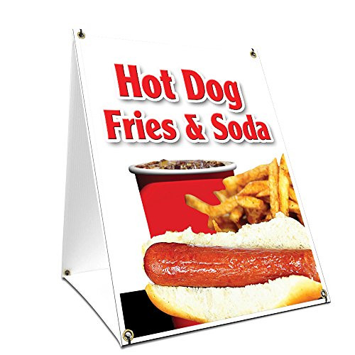 A-Frame Sidewalk Hot Dog Fries & Soda Sign with Graphics On Each Side | 18" X 24" Print Size