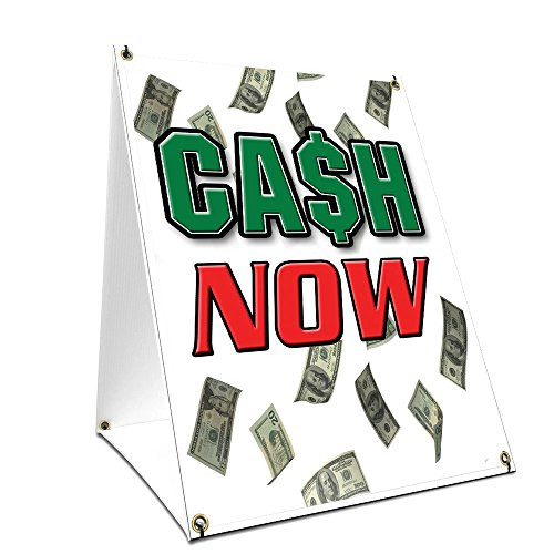 A-Frame Sidewalk Cash Now Sign with Graphics On Each Side | 18" X 24" Print Size