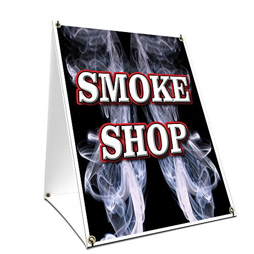 A-Frame Sidewalk Smoke Shop Sign with Graphics On Each Side | 18" X 24" Print Size