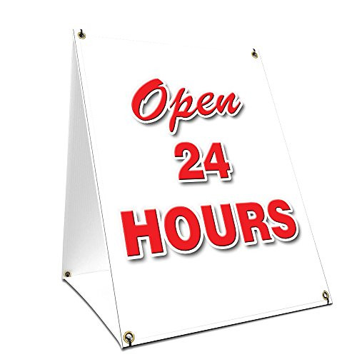 A-Frame Sidewalk Open 24 Hours Sign with Graphics On Each Side | 18" X 24" Print Size