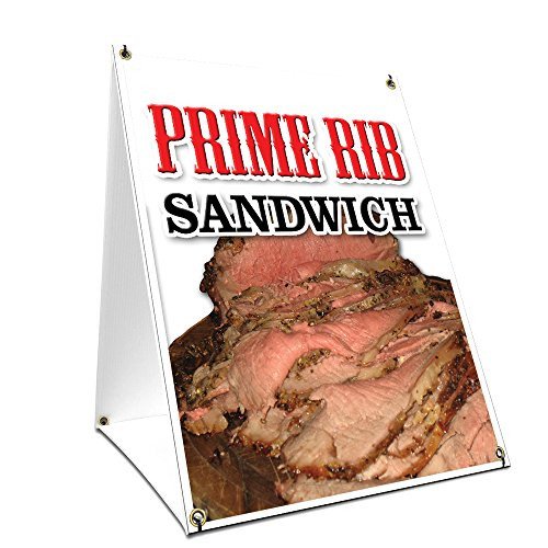A-Frame Sidewalk Prime Rib Sandwich Sign with Graphics On Each Side | 18" X 24" Print Size