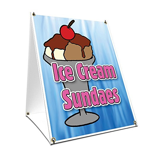 A-Frame Sidewalk Ice Cream Sundaes Sign with Graphics On Each Side | 18" X 24" Print Size