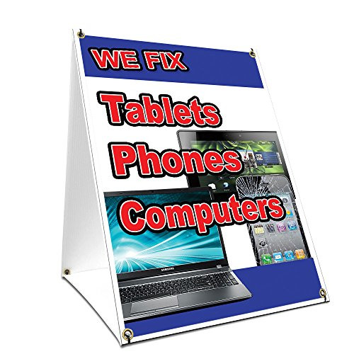 A-Frame Sidewalk We Fix Tablets Phones Computers Sign with Graphics On Each Side | 24" X 36" Print Size